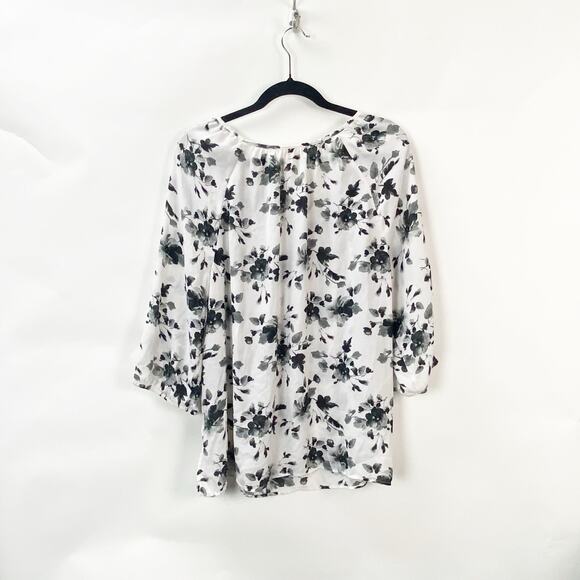 2/$30 Faded Glory XXL Womens White/Black Floral Puff Sleeve Scoop Neck Blouse - Picture 7 of 9